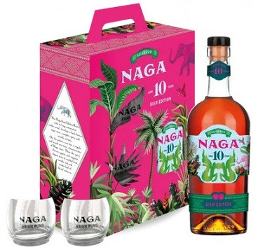 Naga Siam Edition 10 year old rum 40% pdd. + 2 pohár